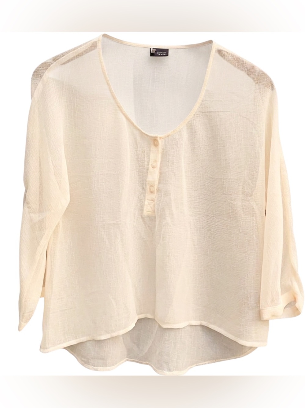Sparkle & Fade Cream Sheer Chiffon Henley Blouse Hi-Low Top Size Small